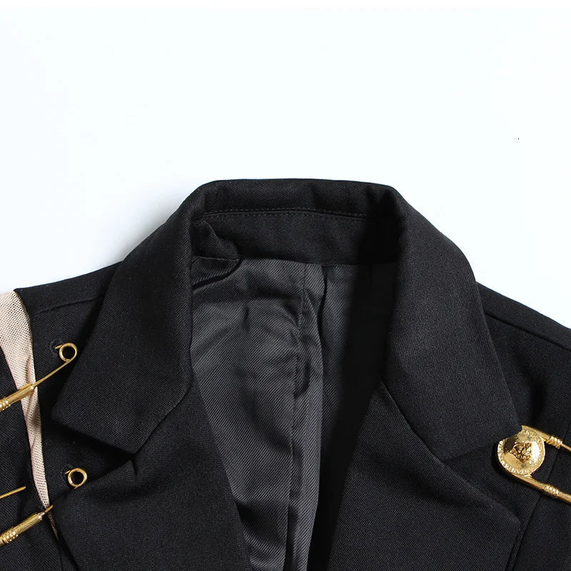 Women's Luxury Black Gold Safety Pin Blazer