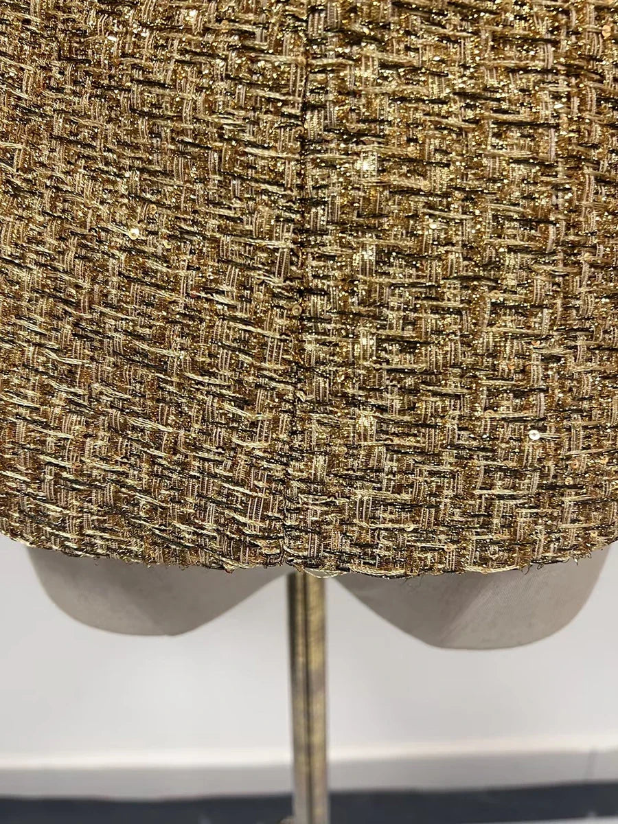 Women's Gold Metallic Tweed Peplum Jacket