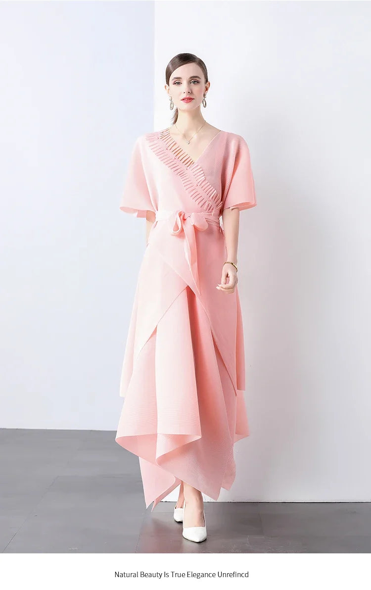 Asymmetrical Plissé Pleated Dress