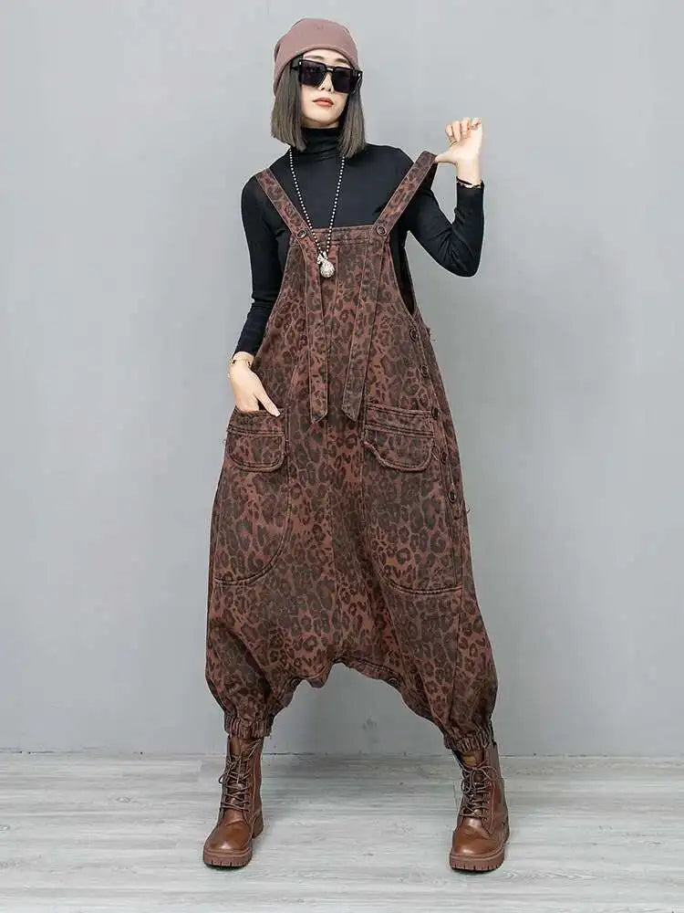 Luxe Leopard Denim Overalls