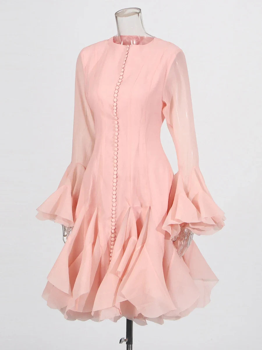 Fitted Bell Sleeve Chiffon Mini Dress