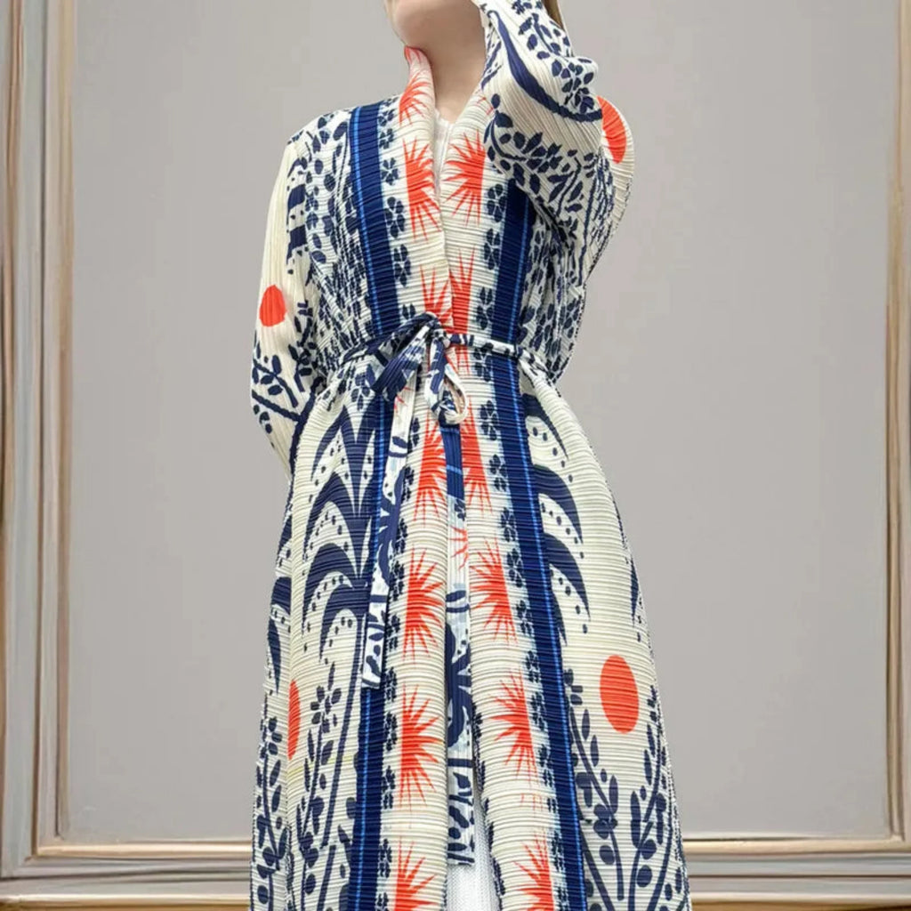 Luxury Pleated Long Cardigan Coat