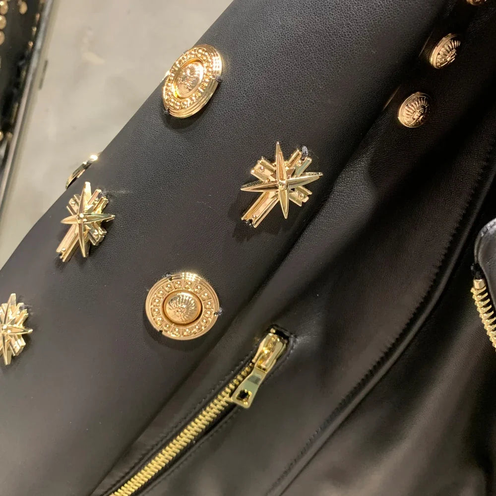 Luxe Studded Leather Biker Jacket