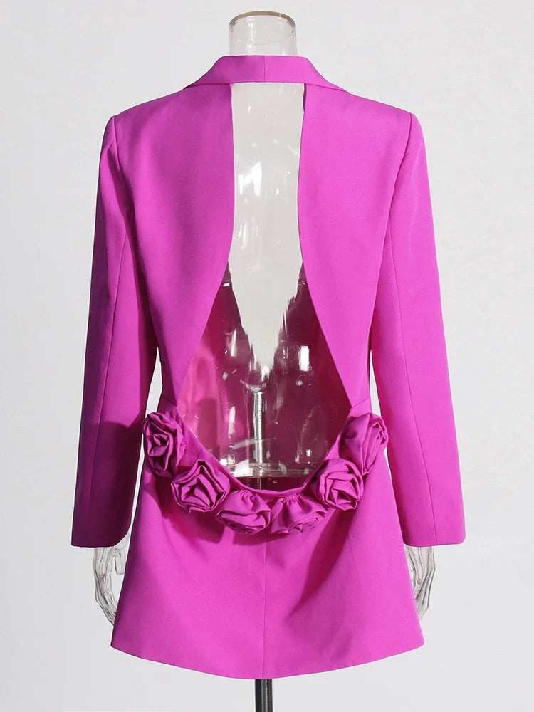 Luxe Cut-Out Back Blazer with Ruffled Flowers