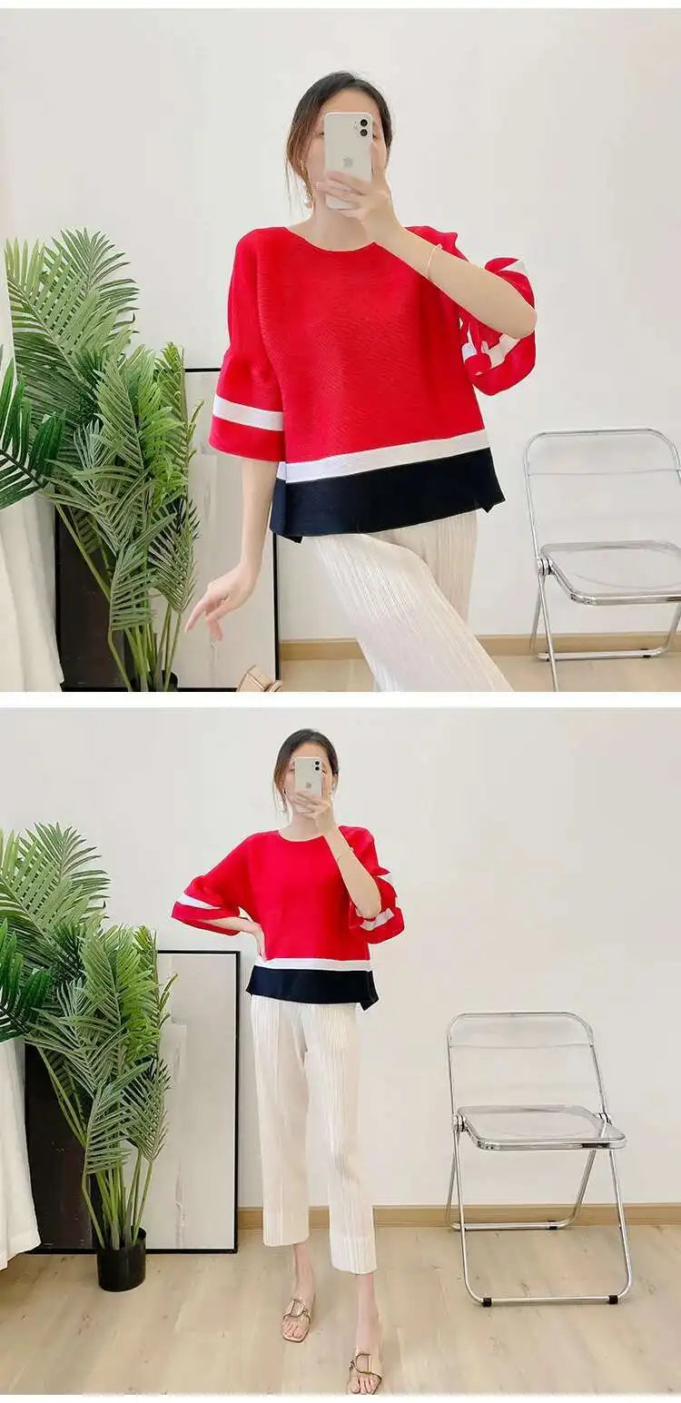 Truly Pleated Stripe 3/4 Sleeve Top