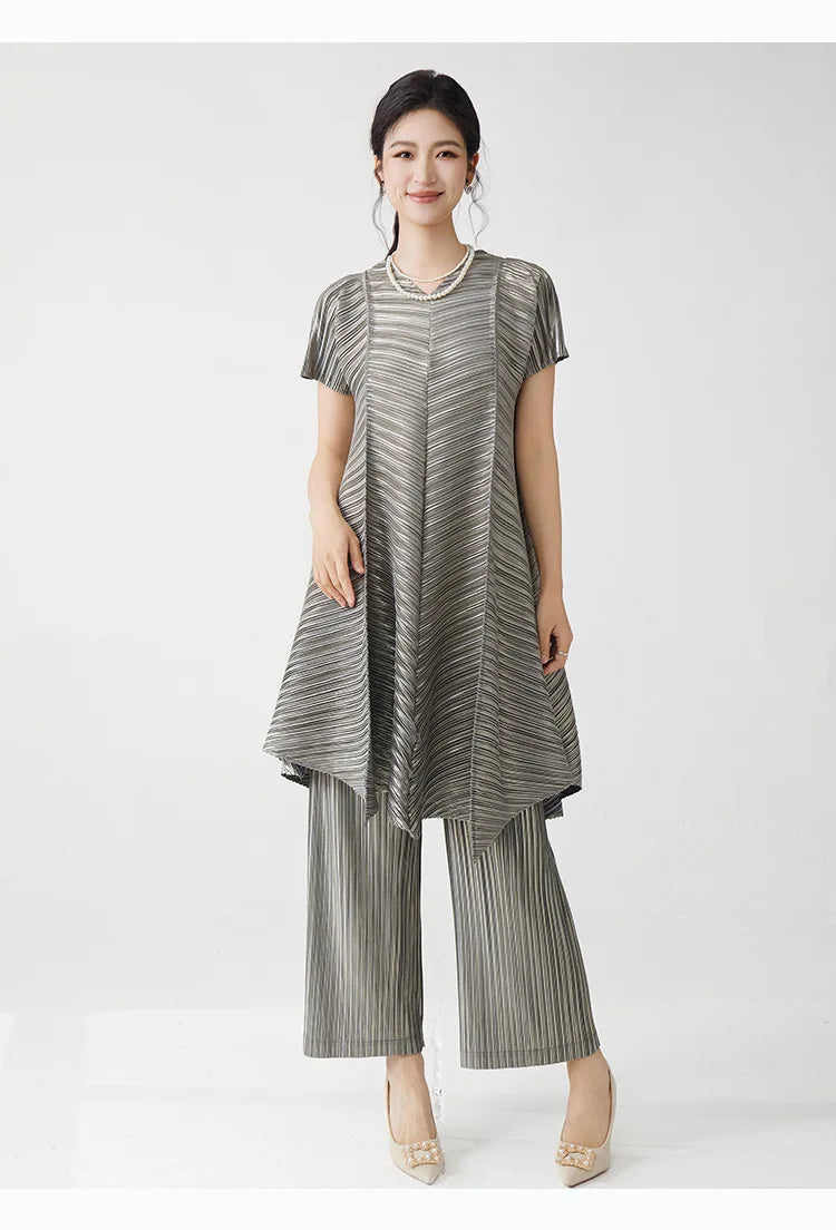 Gold Flowy Pleated Pant & Top Set