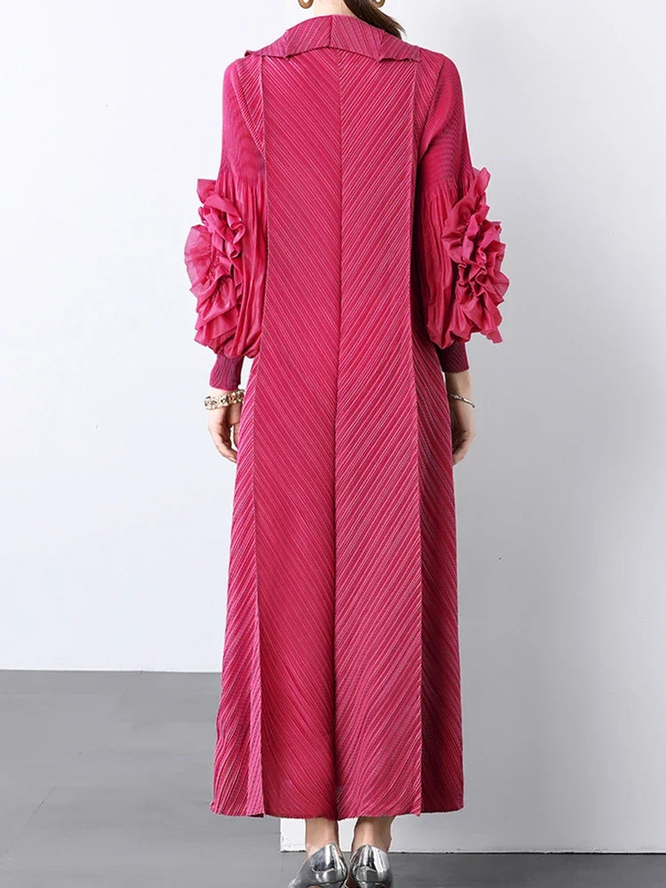 Plissé Pleated Long Sleeve Dress