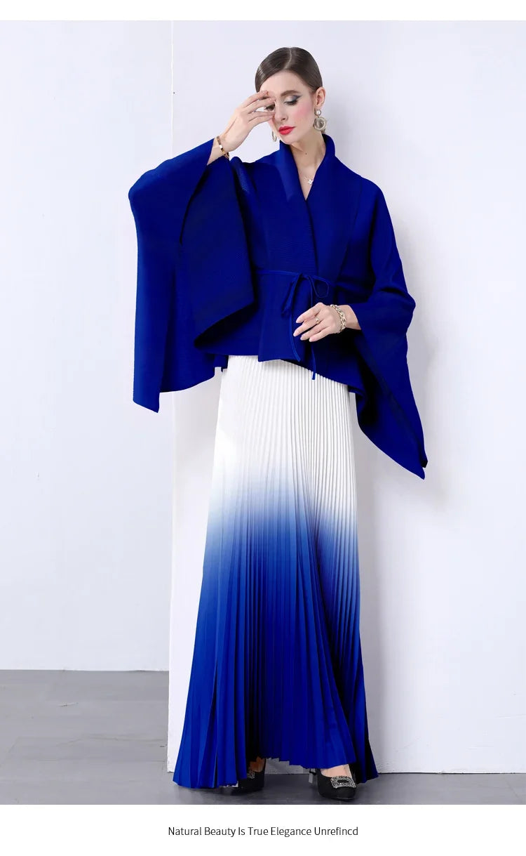 100% Real Pleated 2-Piece Long Skirt Set