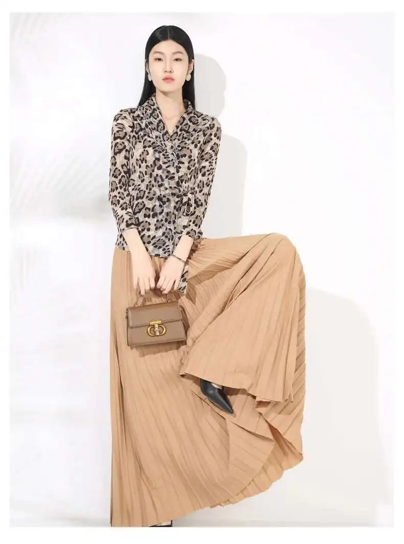 Leopard Pleated Skirt & Wrap Blouse