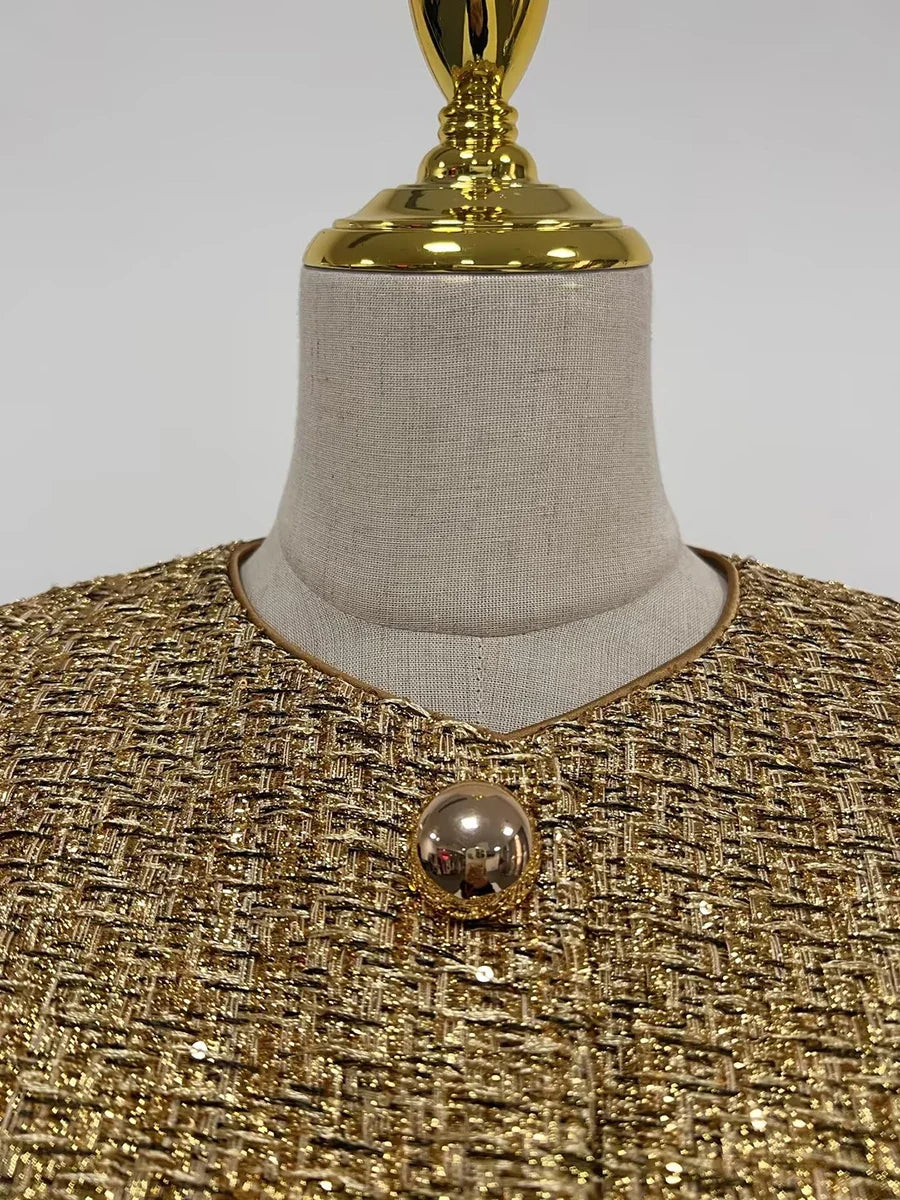 Women's Gold Metallic Tweed Peplum Jacket