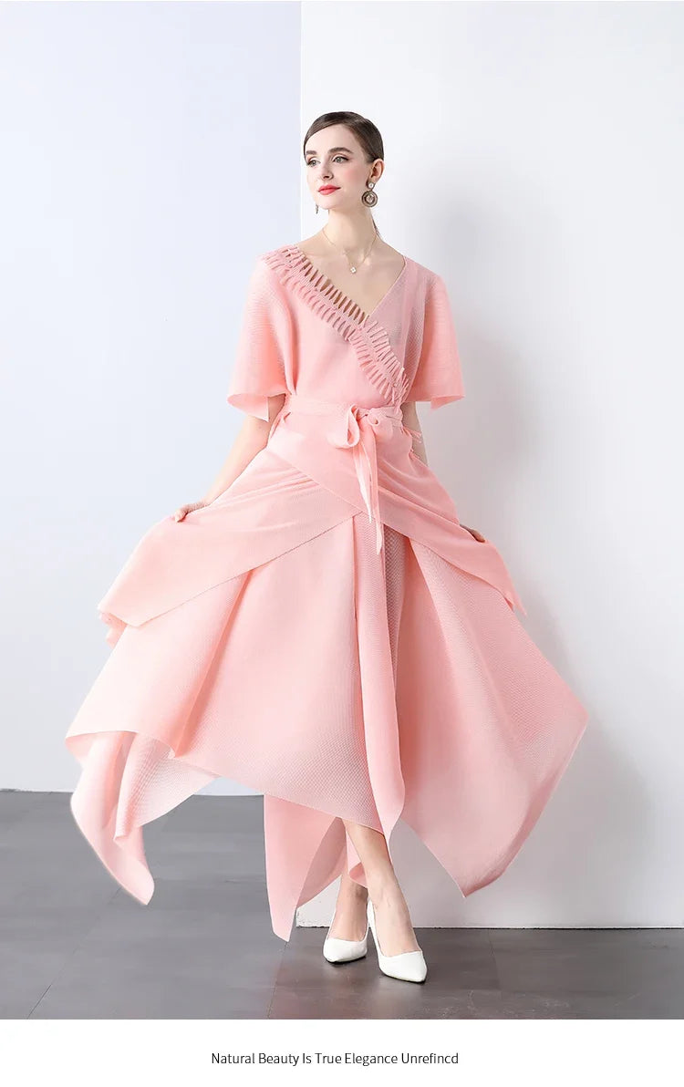 Asymmetrical Plissé Pleated Dress
