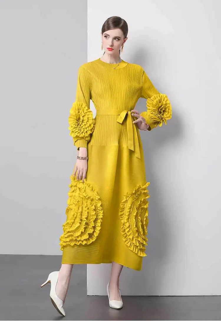 Chic Japanese Plissé Midi Dress