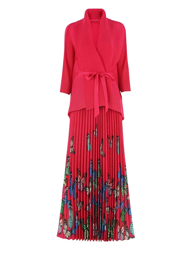 Women's Butterfly Pleated Modest Top & Flowy Skirt