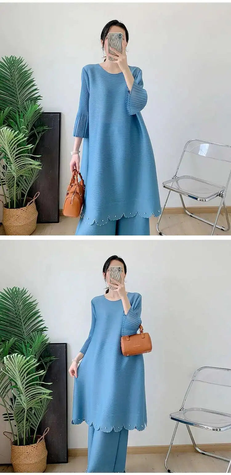 Truly Pleated Wide Leg 2-Piece Set
