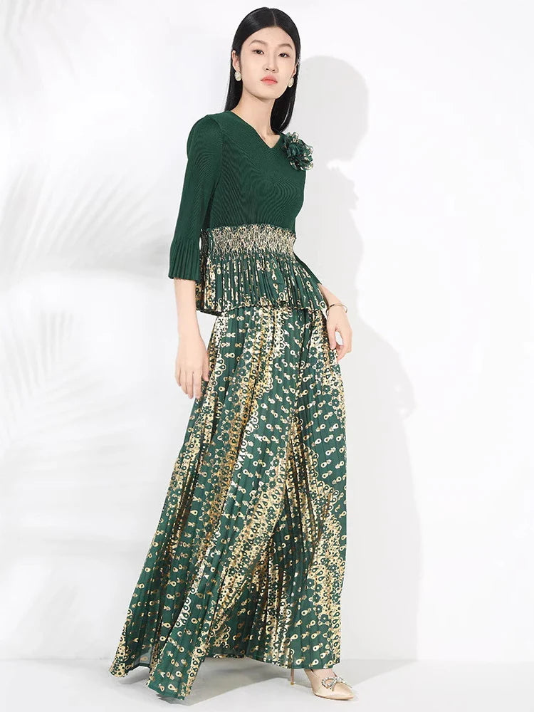 Pleated Palazzo Pant Suit Set - Elegant Wear