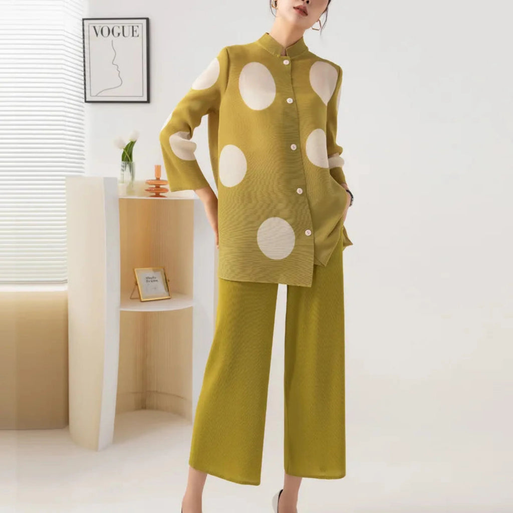 Japanese Pleated Polka Dot Pant Set