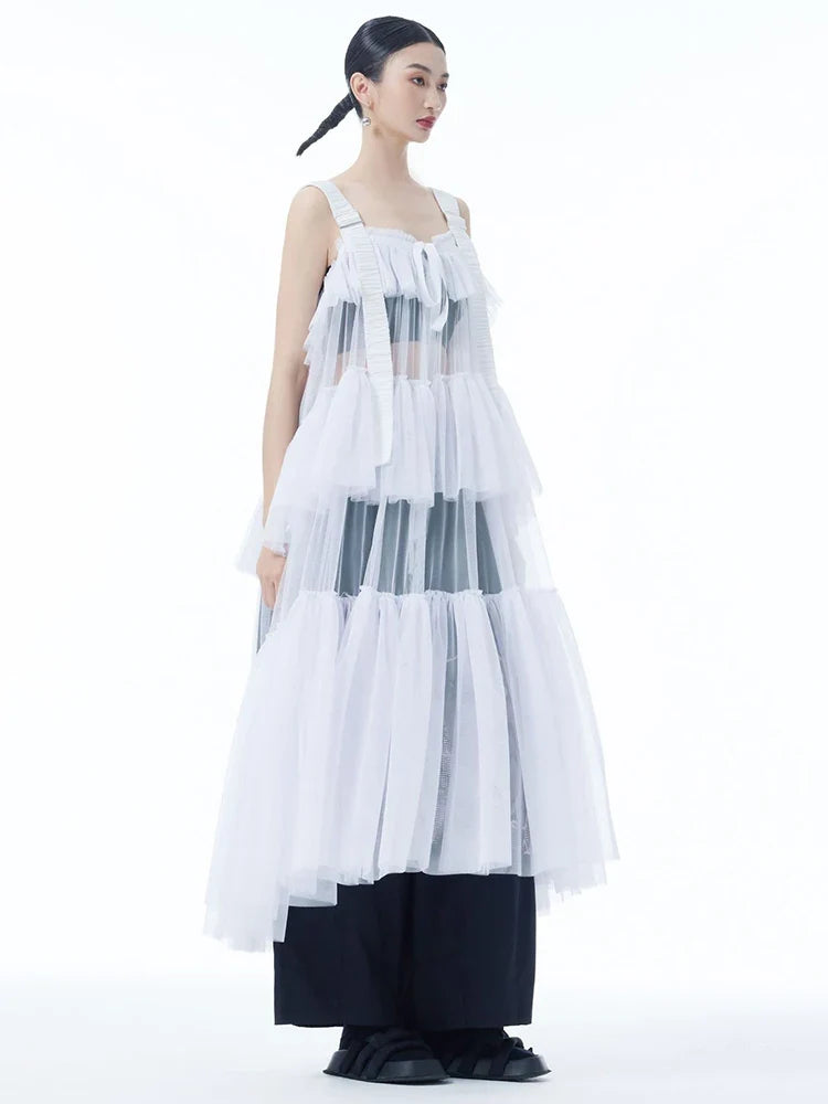 Ruffle Tiered Tulle Suspender Dress