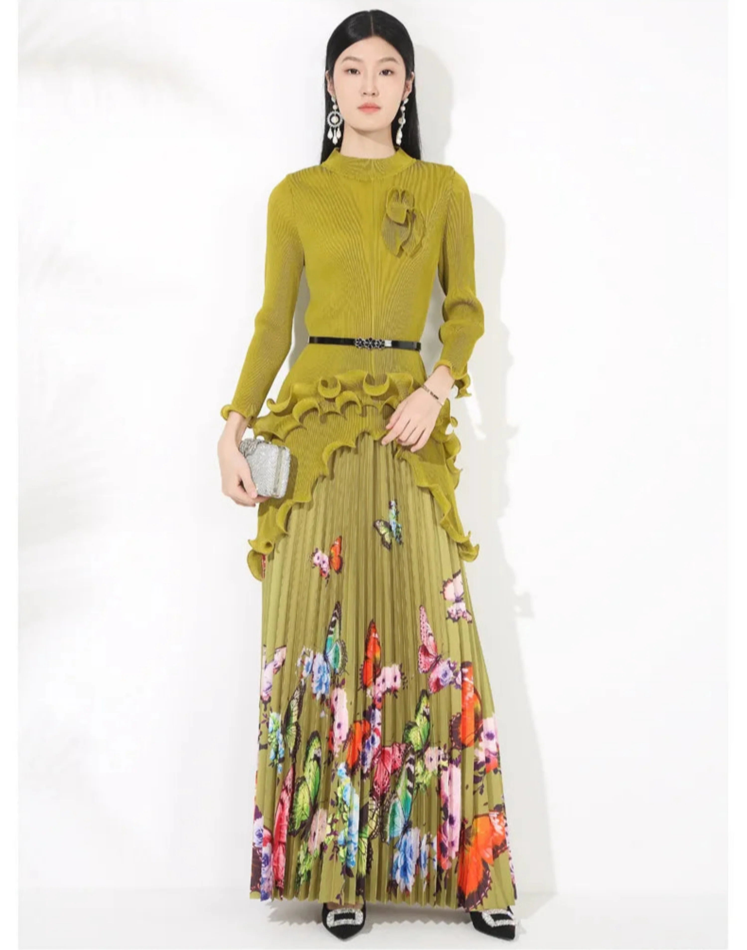 Petite Japanese Pleated Butterfly Skirt Set