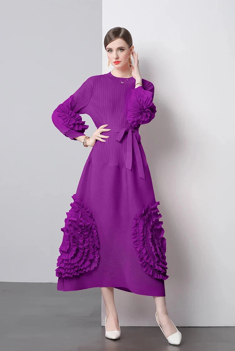Chic Japanese Plissé Midi Dress