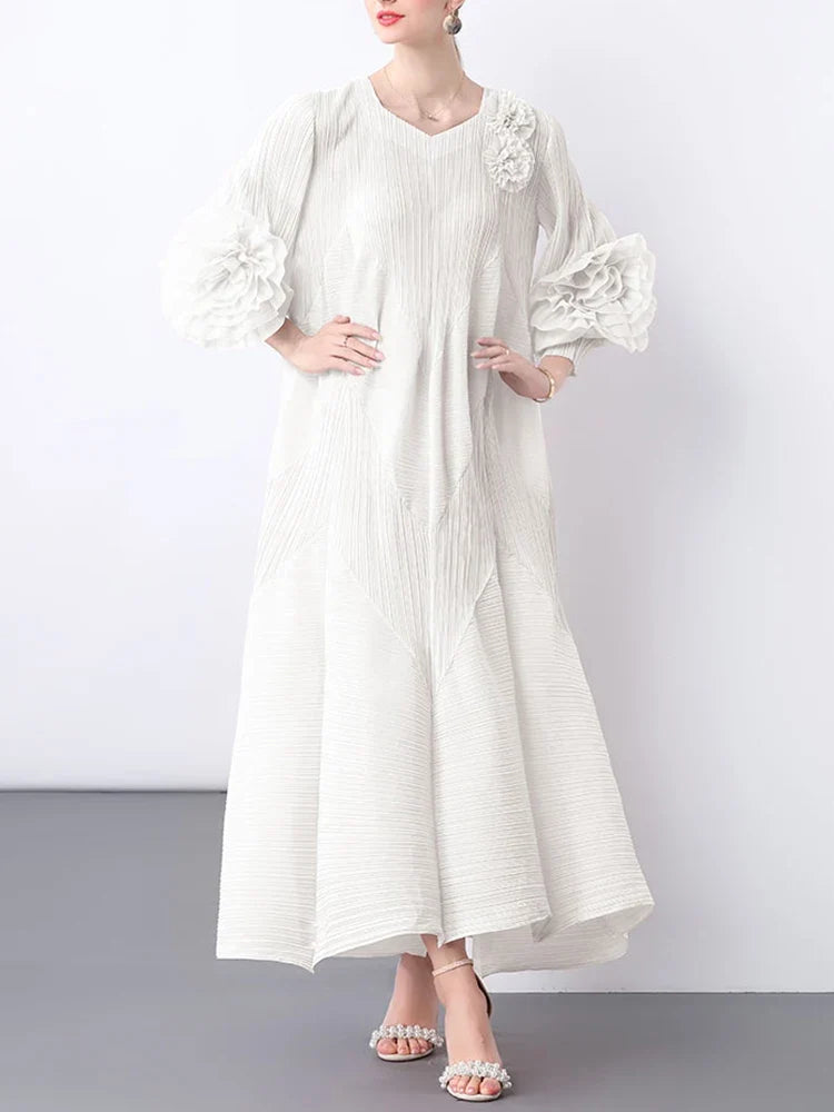 Elegant Plissé 3D Ruffle Dress