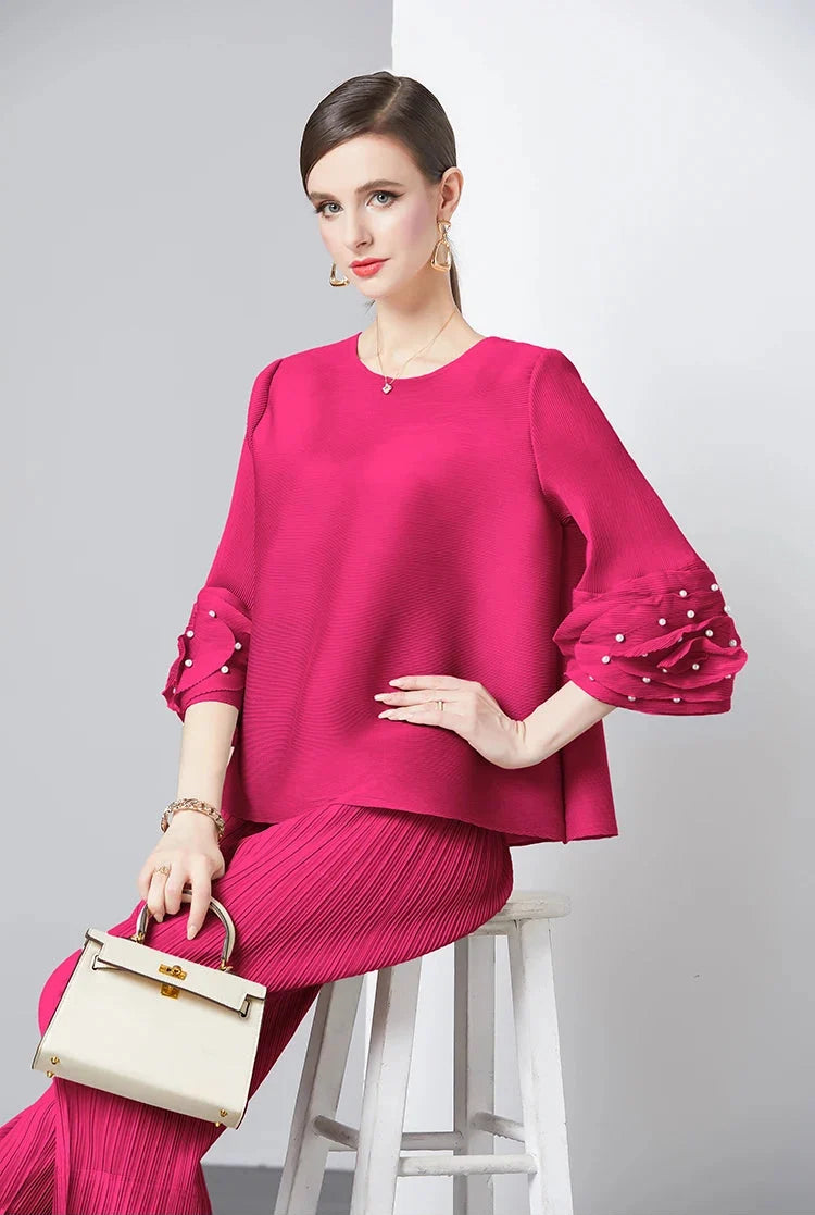 Women's Plissé Top & Cropped Pant Set