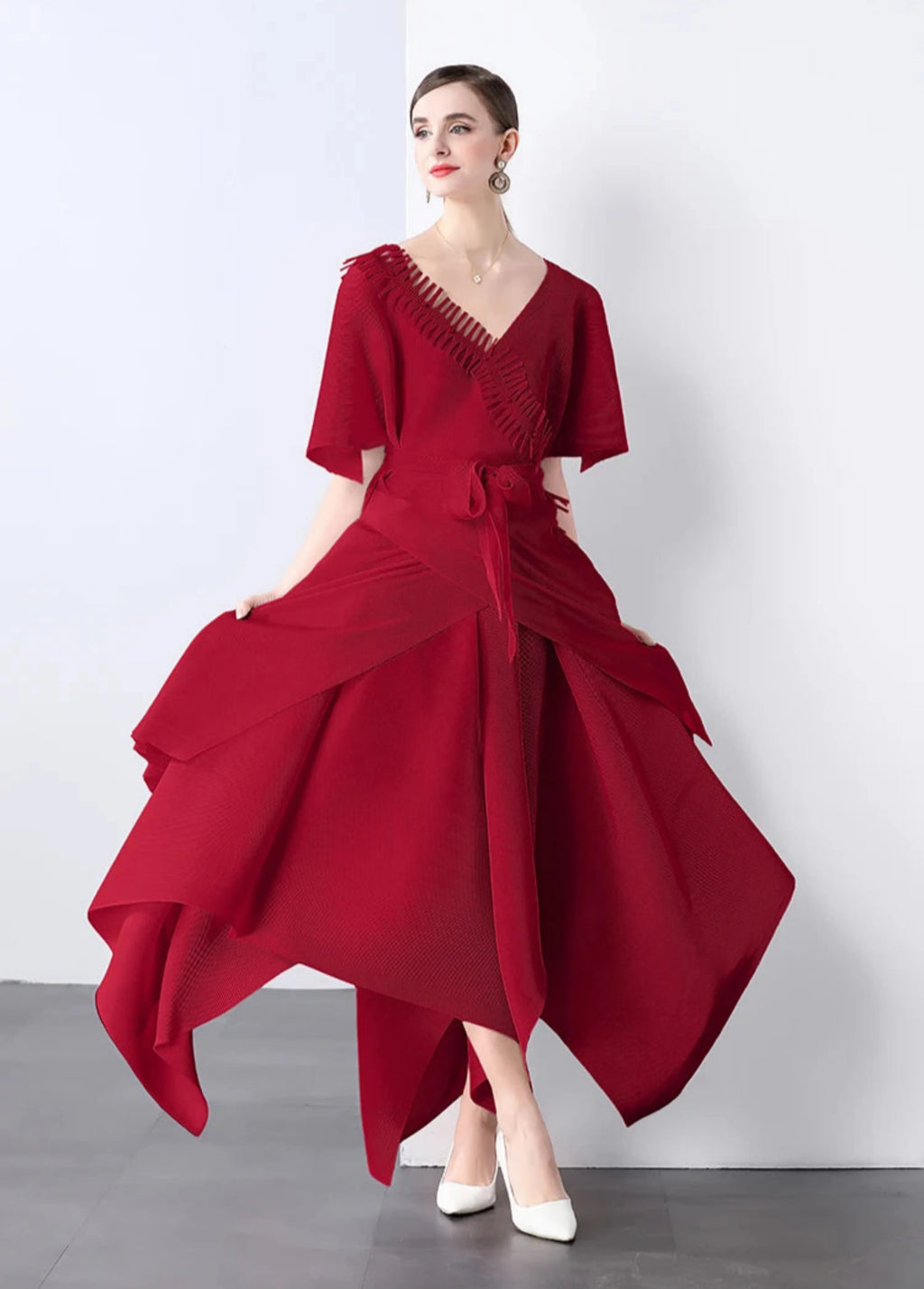 Asymmetrical Plissé Pleated Dress
