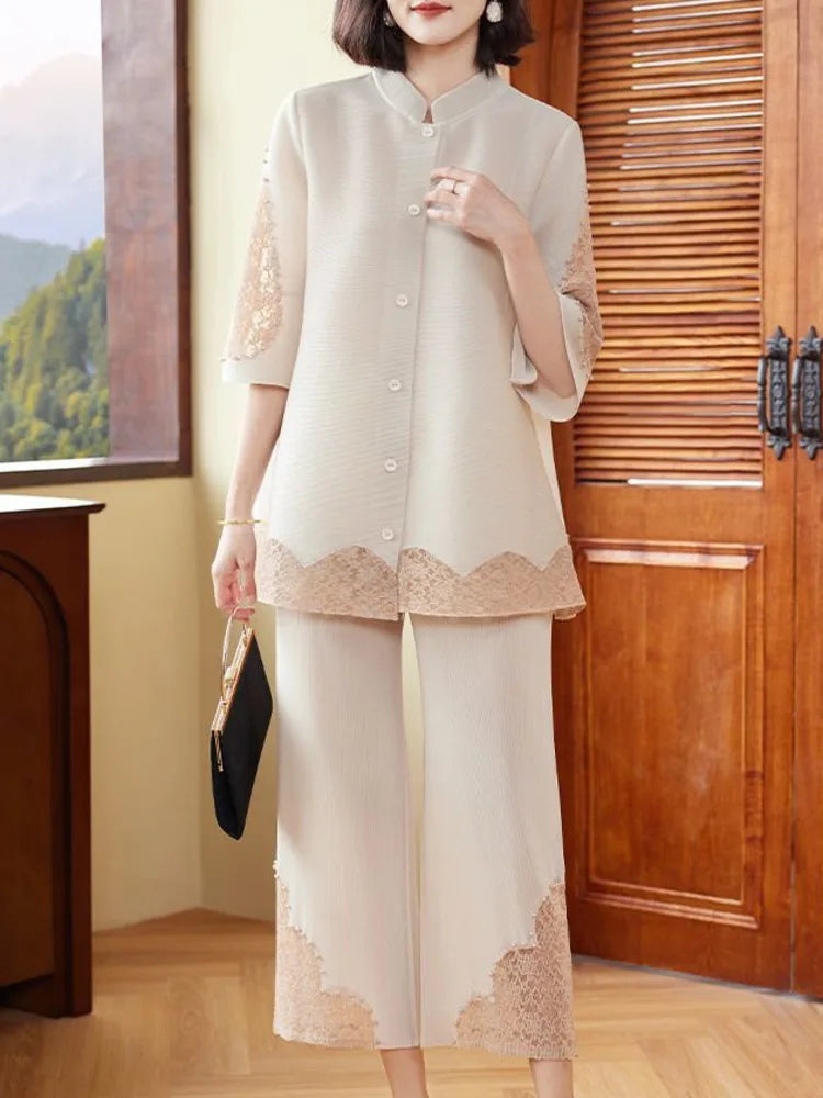 Luxury Lace Pleated Two-Piece