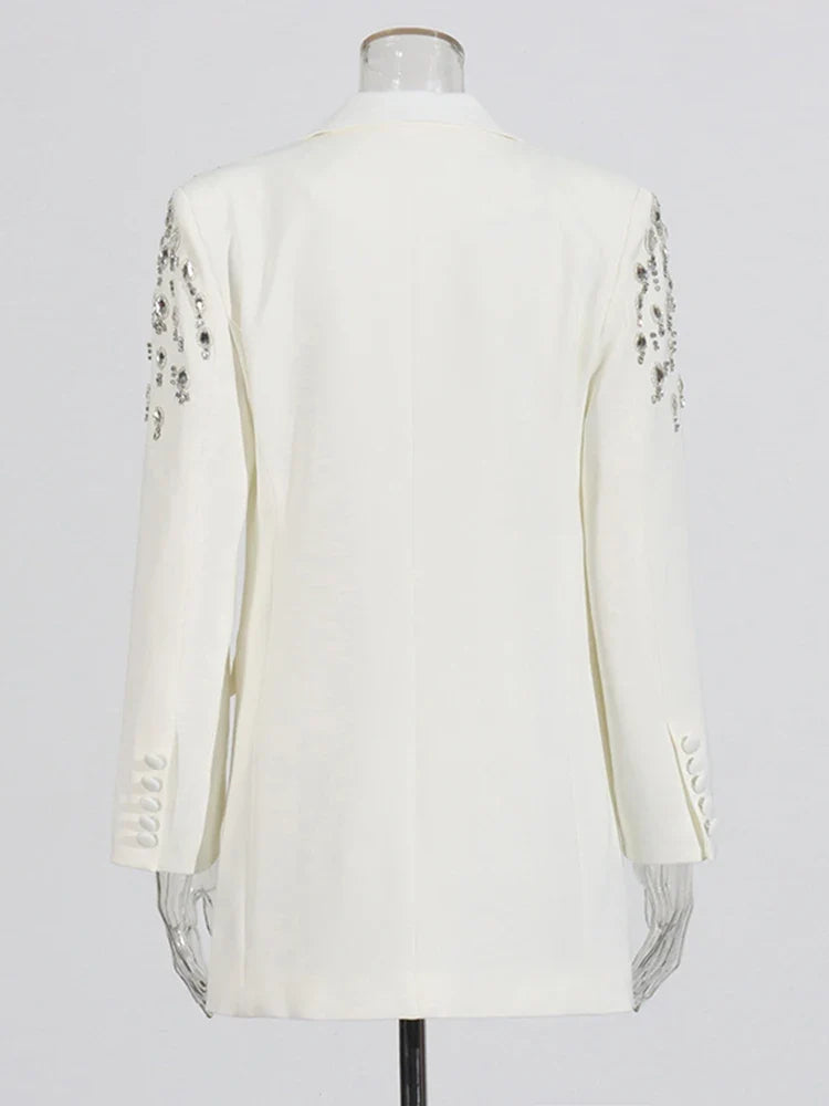 Luxe Crystal-Embellished Double-Breasted Blazer