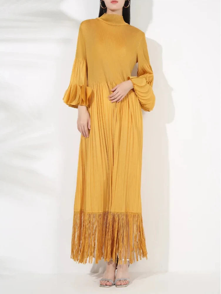 Truly Pleated Oversized Sleeve Midi Dress