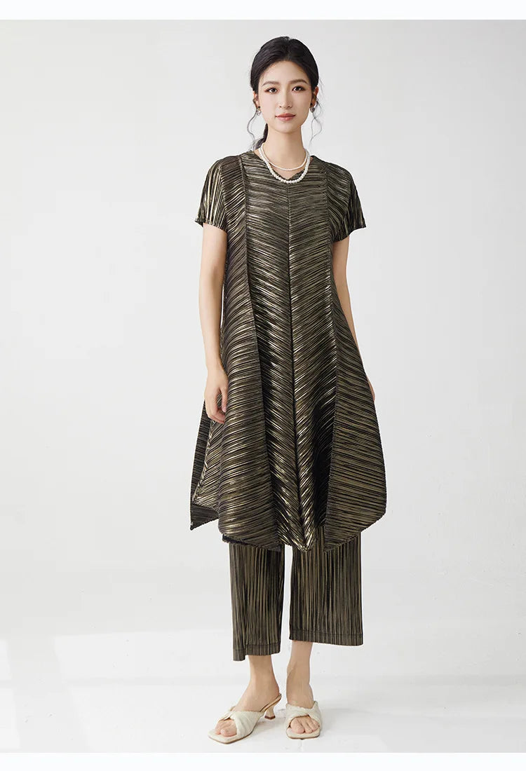 Gold Flowy Pleated Pant & Top Set