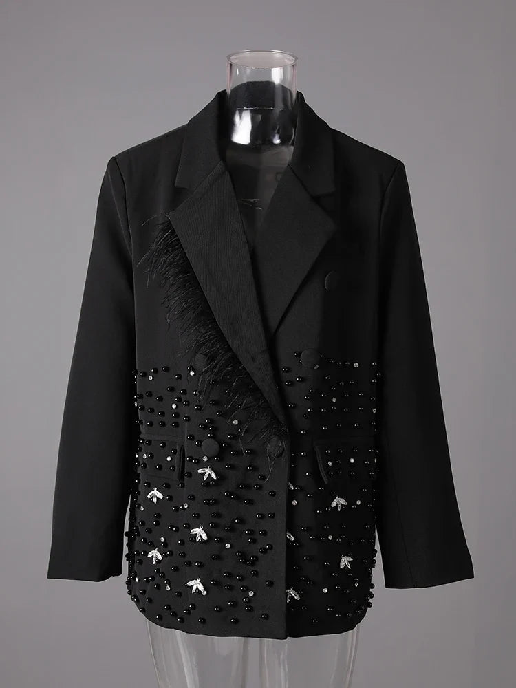 Luxe Feather & Bead Oversized Blazer
