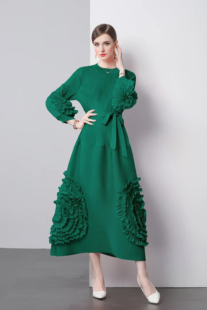 Chic Japanese Plissé Midi Dress