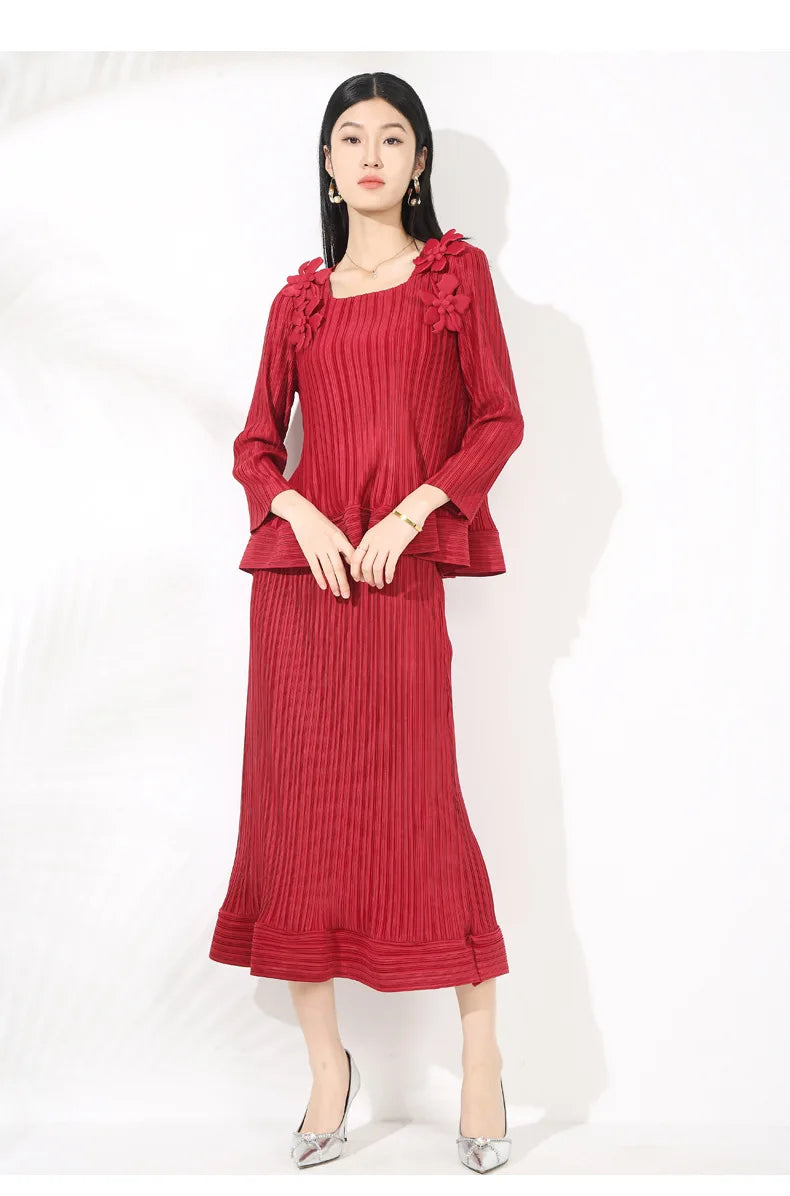 Luxury Pleated Top & Skirt - Designer, Formal Event Outfit