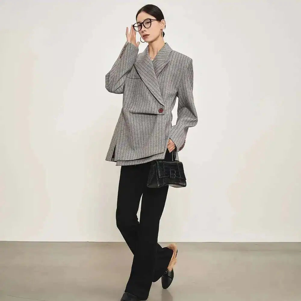 Luxury Pinstripe Asymmetric Blazer