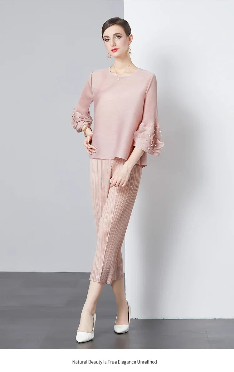 Women's Plissé Top & Cropped Pant Set