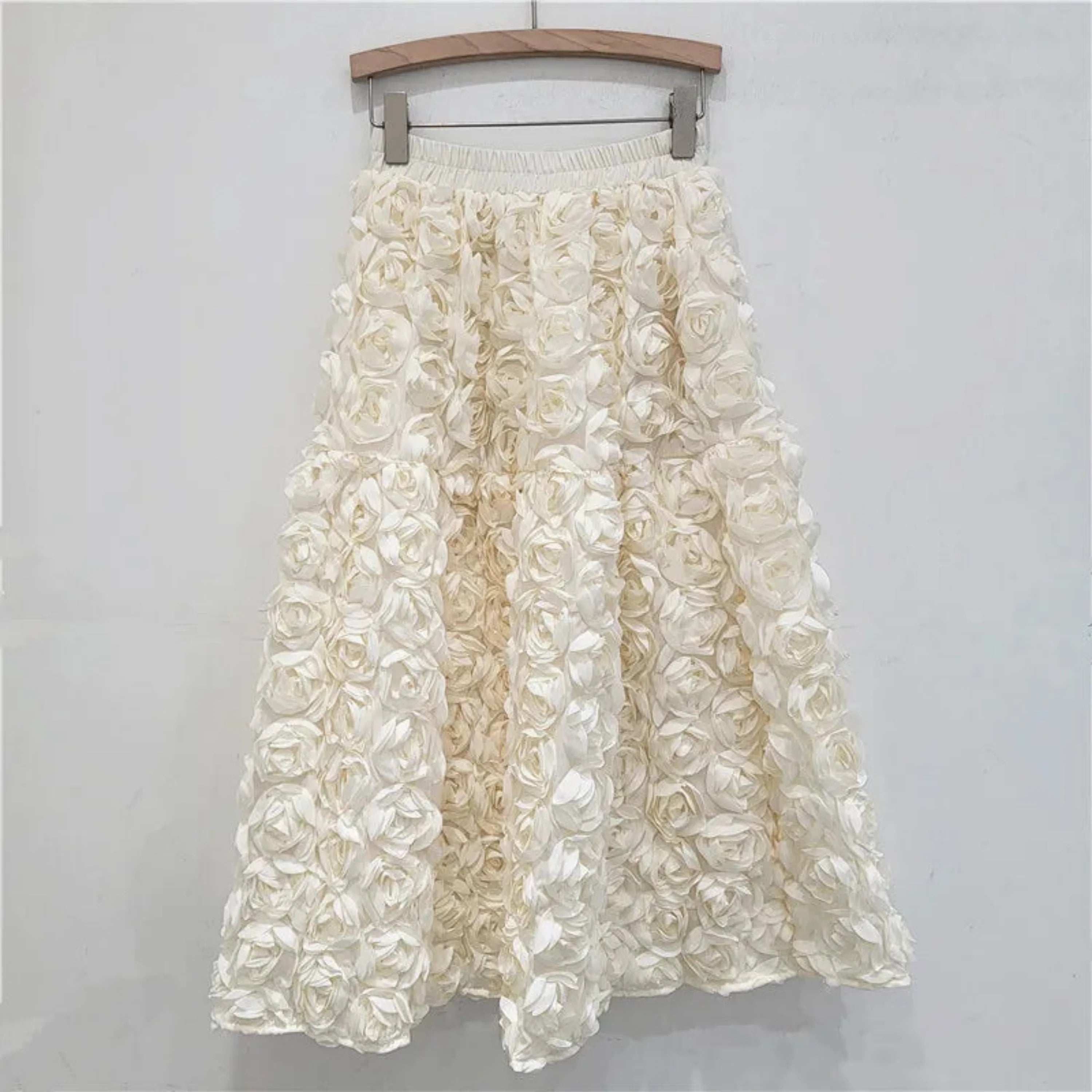 Rose Tulle Romantic Flared Midi Skirt