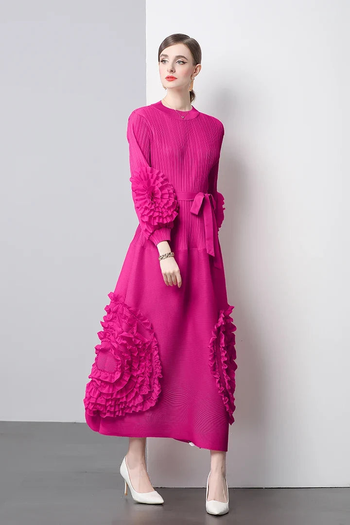 Chic Japanese Plissé Midi Dress