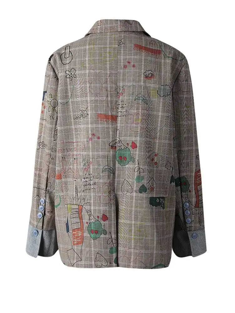 Oversized Modern Plaid Art Blazer