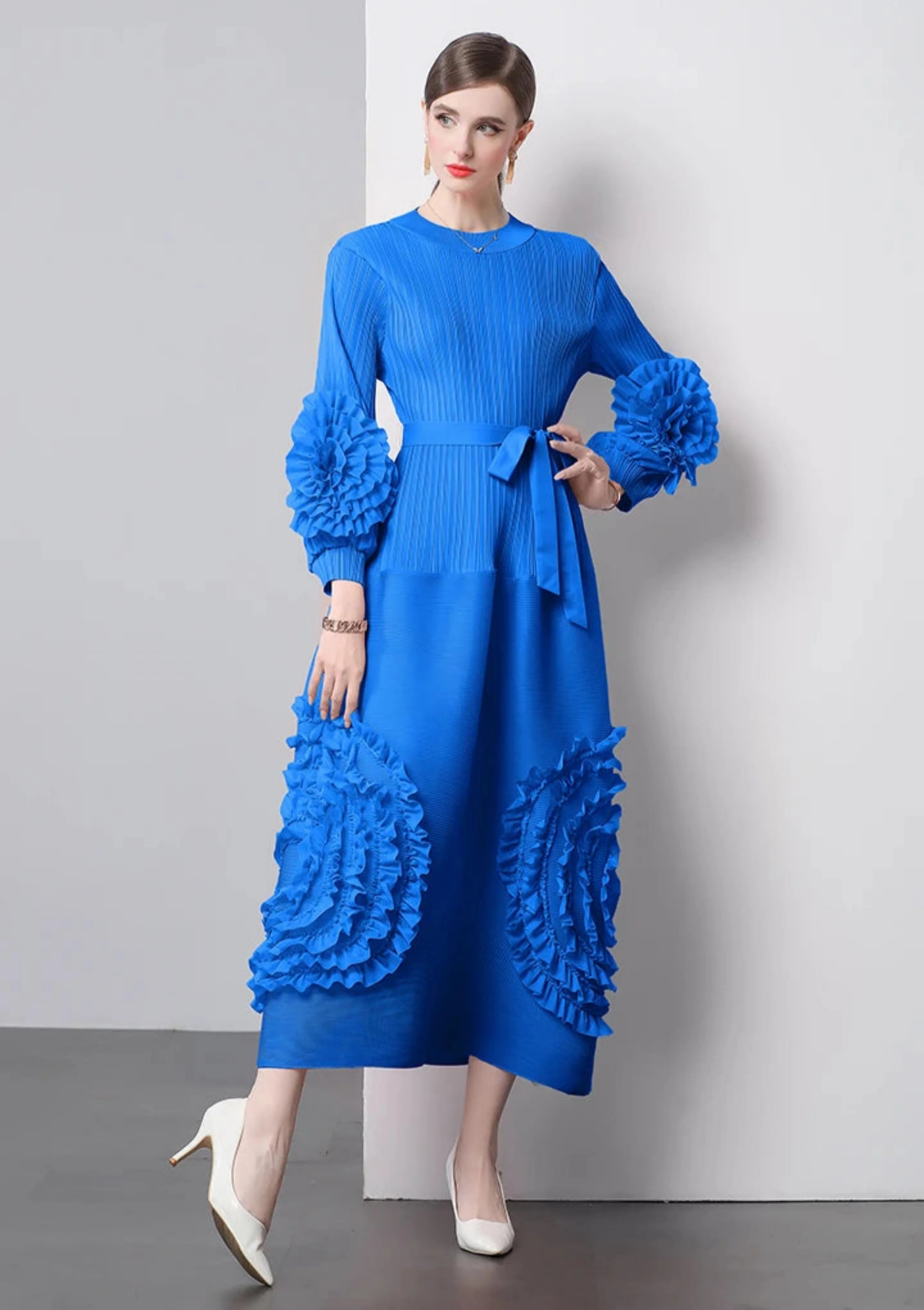 Chic Japanese Plissé Midi Dress