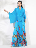 Women's Butterfly Pleated Modest Top & Flowy Skirt