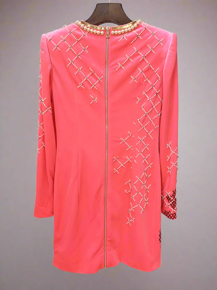 Mini Velvet Dress: Pearl & Bead Embellishments