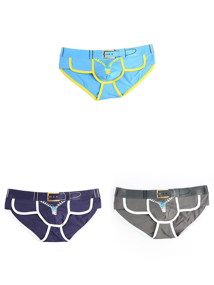 Zipper Belt Printed Cotton Pouch Briefs