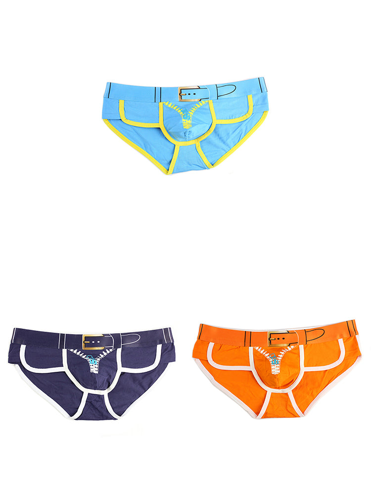 Zipper Belt Printed Cotton Pouch Briefs