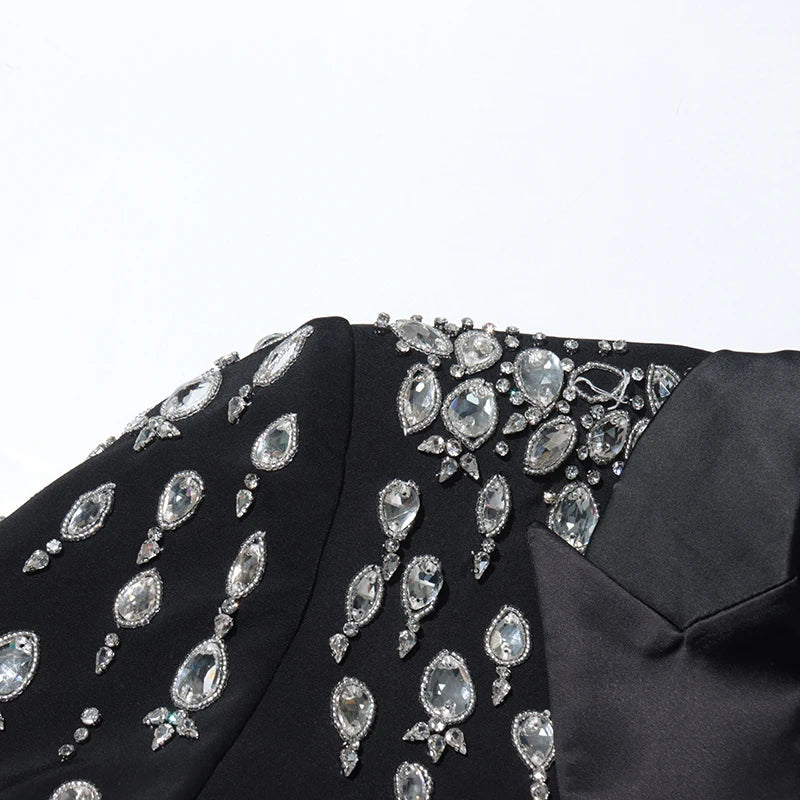 Luxe Crystal-Embellished Double-Breasted Blazer