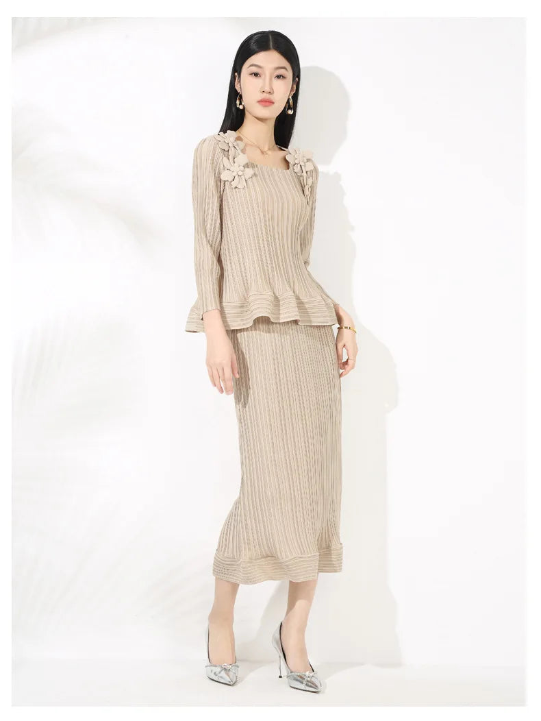 Luxury Pleated Top & Skirt - Designer, Formal Event Outfit