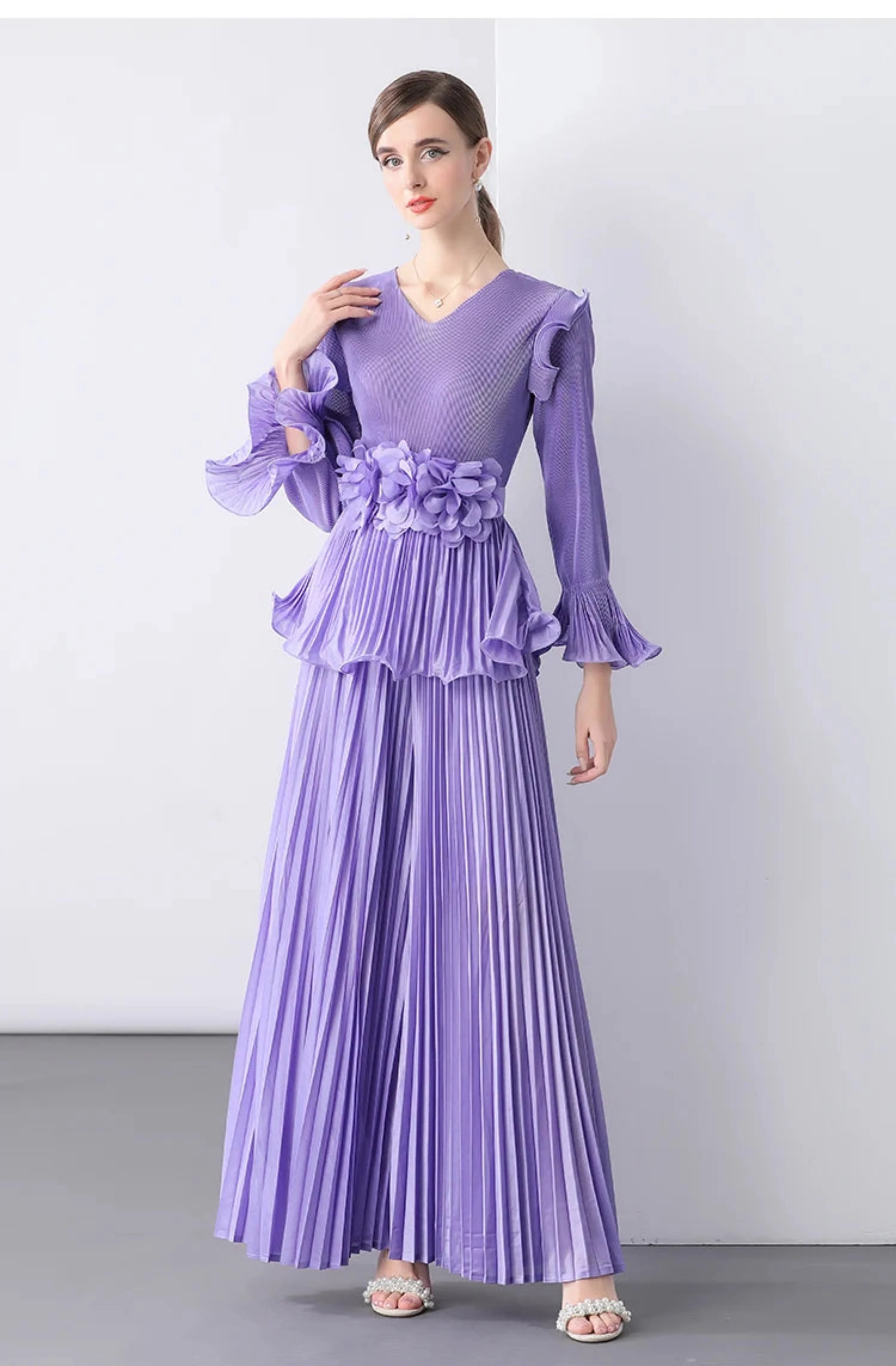 Truly Pleated Top & Wide Leg Trouser