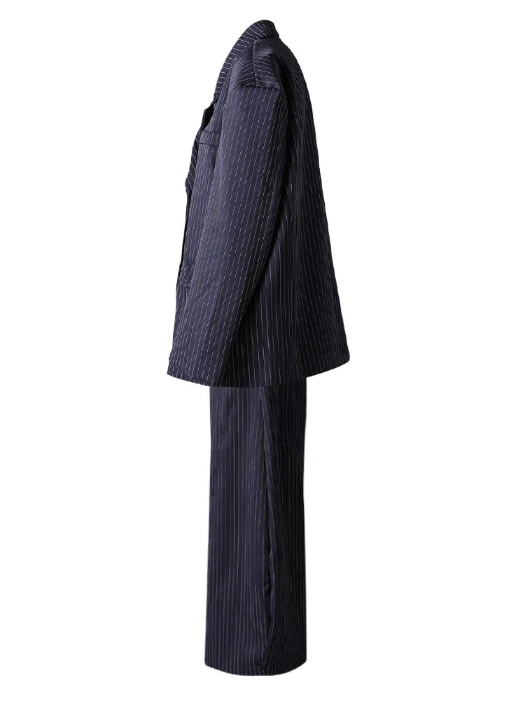 Women's Pinstripe Suit Set - Comfortable Elastic Waistband