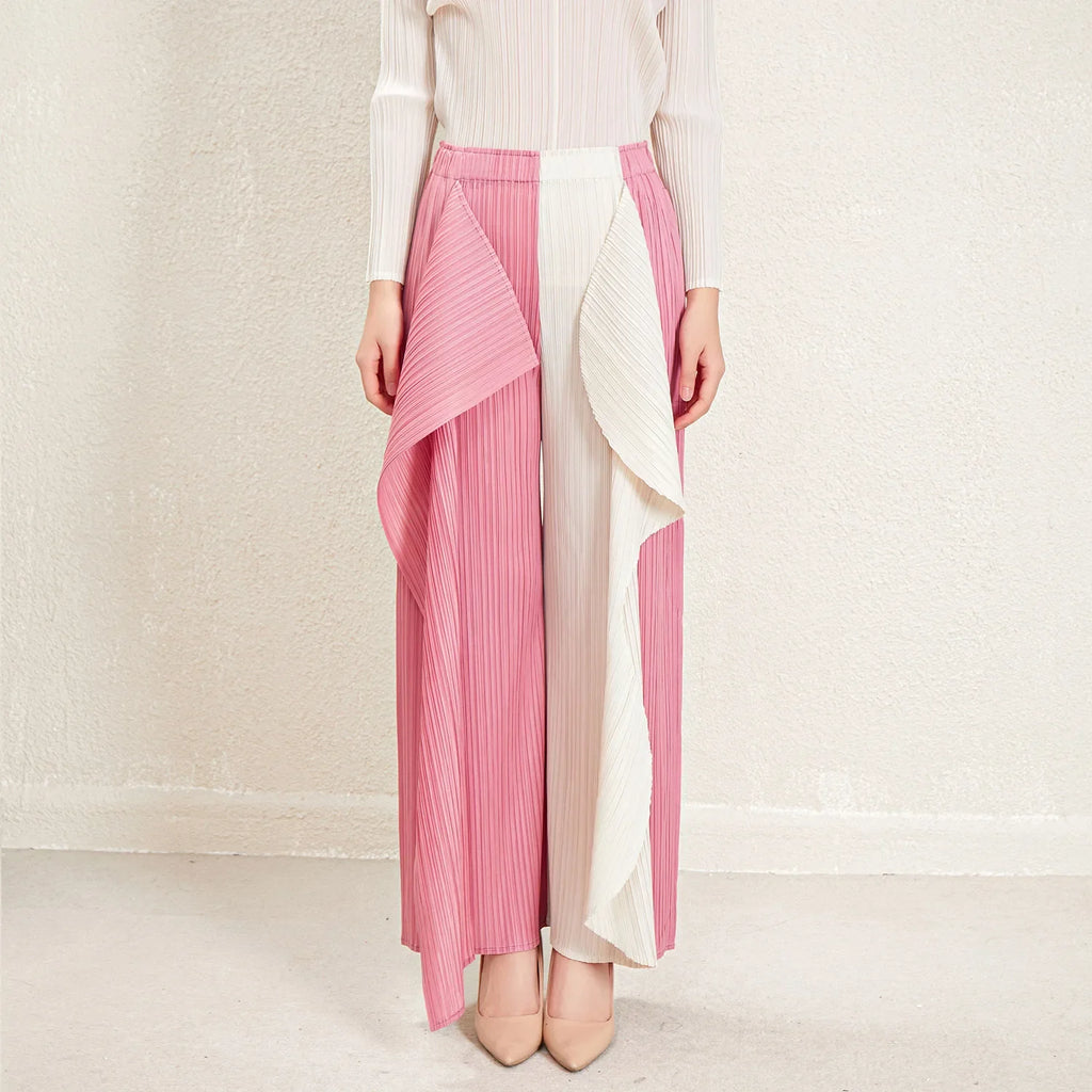 Women's Luxurious Pull-on Plissé Pleated Wide Leg Pant
