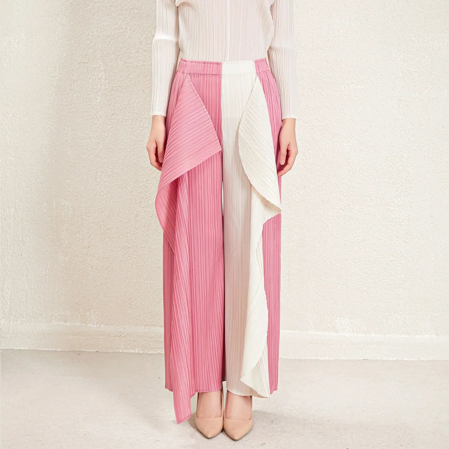 Women's Luxurious Pull-on Plissé Pleated Wide Leg Pant