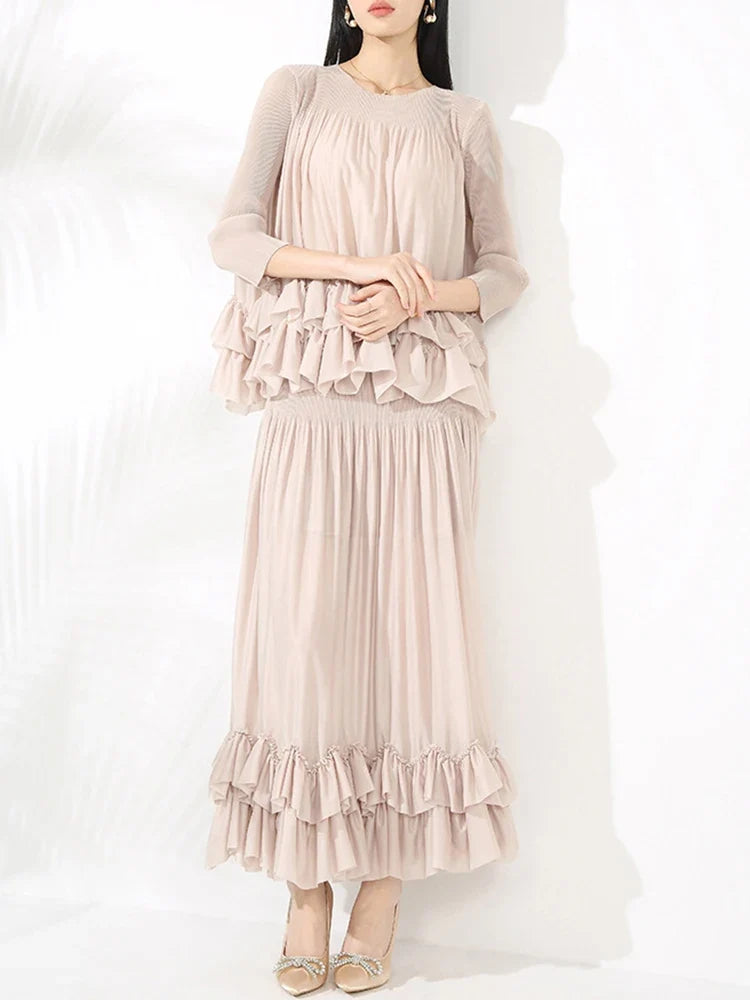 Luxury Ruffled Pleated Skirt 2-Piece Set